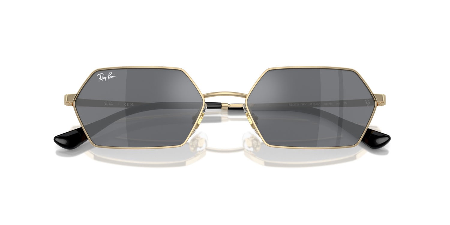 Sunglasses Ray-Ban Yevi RB 3728 (92136V) color oro chiaro shape irregular lenses grigio scuro