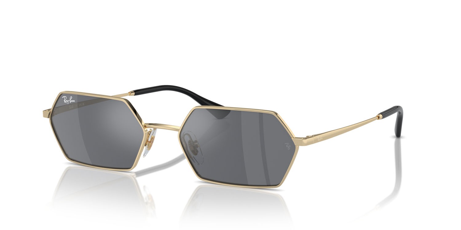 Sunglasses Ray-Ban Yevi RB 3728 (92136V) color oro chiaro shape irregular lenses grigio scuro
