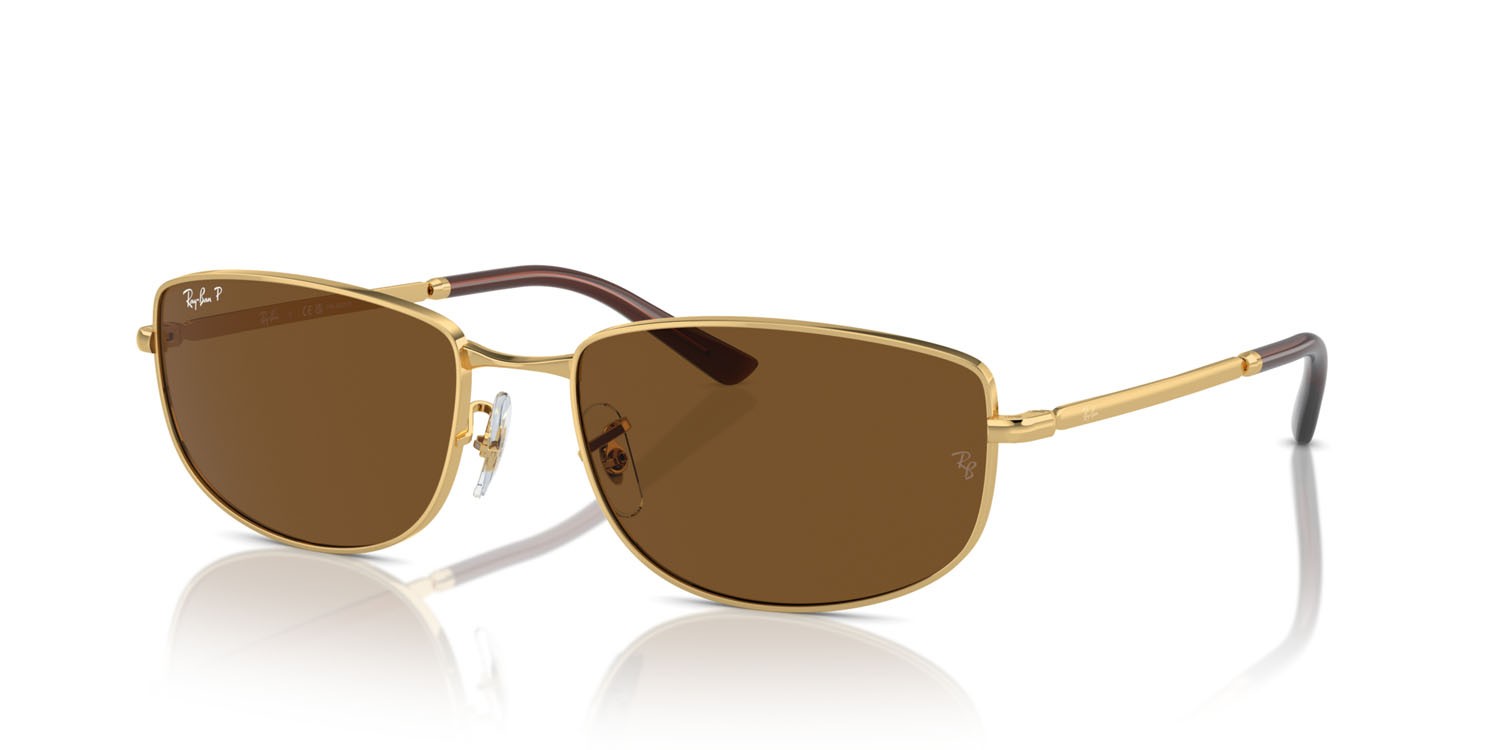 Occhiali da sole Ray-Ban RB 3732 (001/57) colore oro forma irregolare lenti marrone