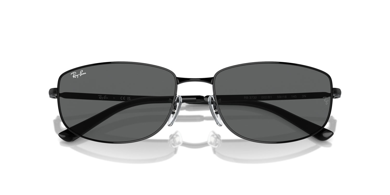 Sunglasses Ray-Ban RB 3732 (002/B1) color nero shape irregular lenses grigio scuro
