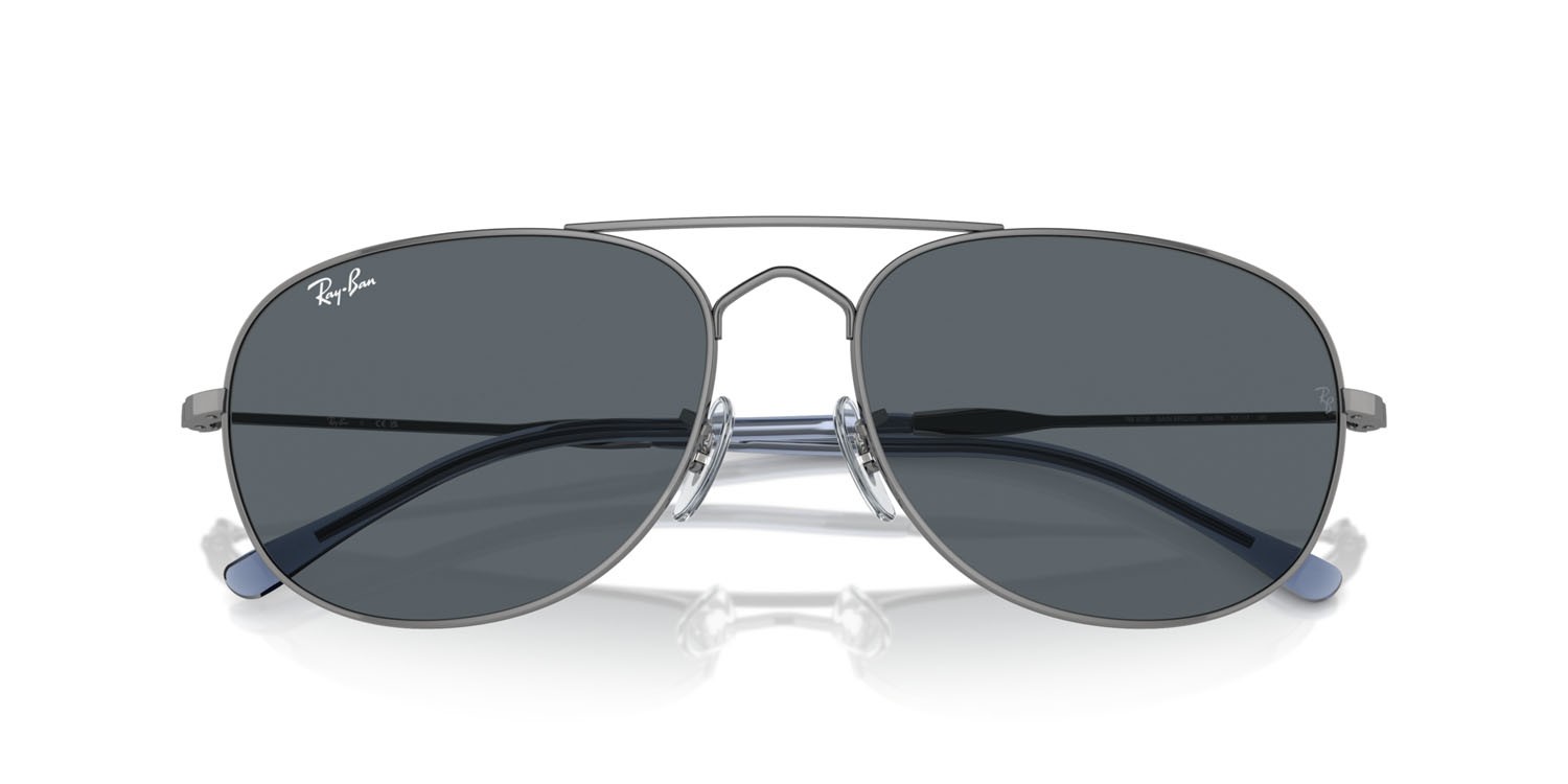 Occhiali da sole Ray-Ban Bain Bridge RB 3735 (004/R5) colore gunmetal forma aviator lenti blu