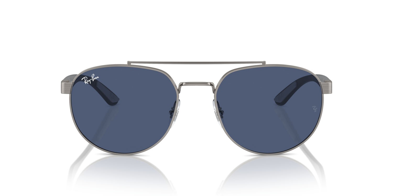 Occhiali da sole Ray-Ban RB 3736 (004/80) colore gunmetal forma irregolare lenti blu scuro