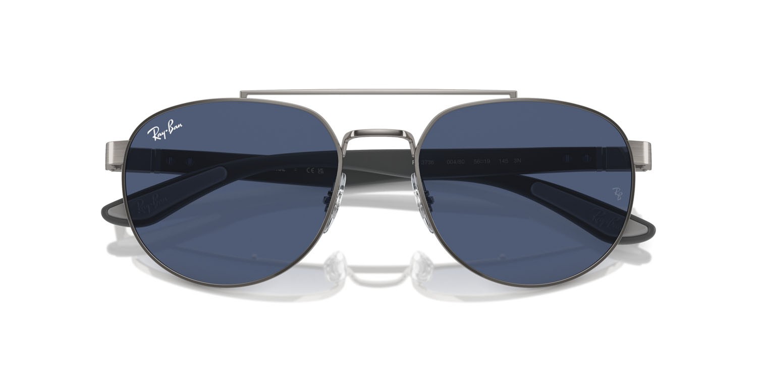 Occhiali da sole Ray-Ban RB 3736 (004/80) colore gunmetal forma irregolare lenti blu scuro