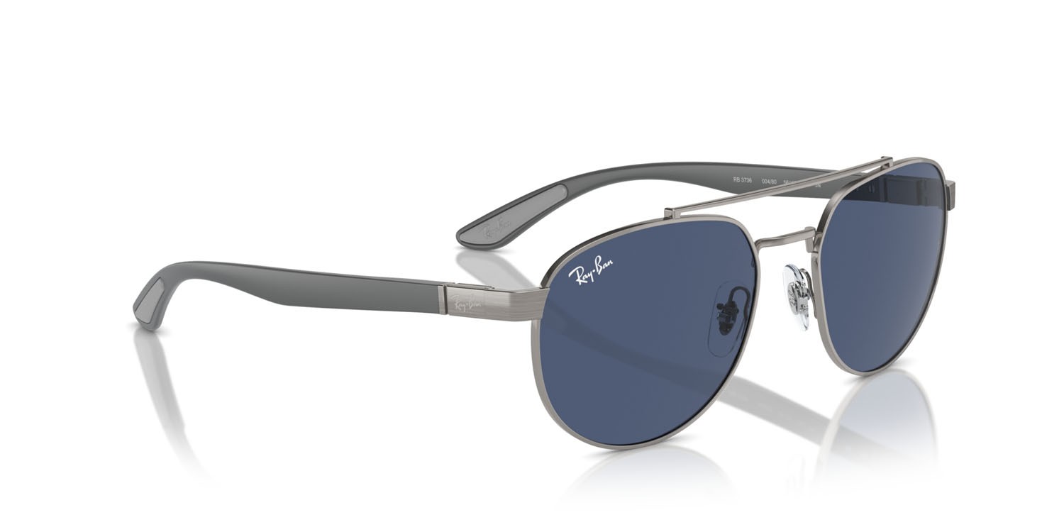 Occhiali da sole Ray-Ban RB 3736 (004/80) colore gunmetal forma irregolare lenti blu scuro