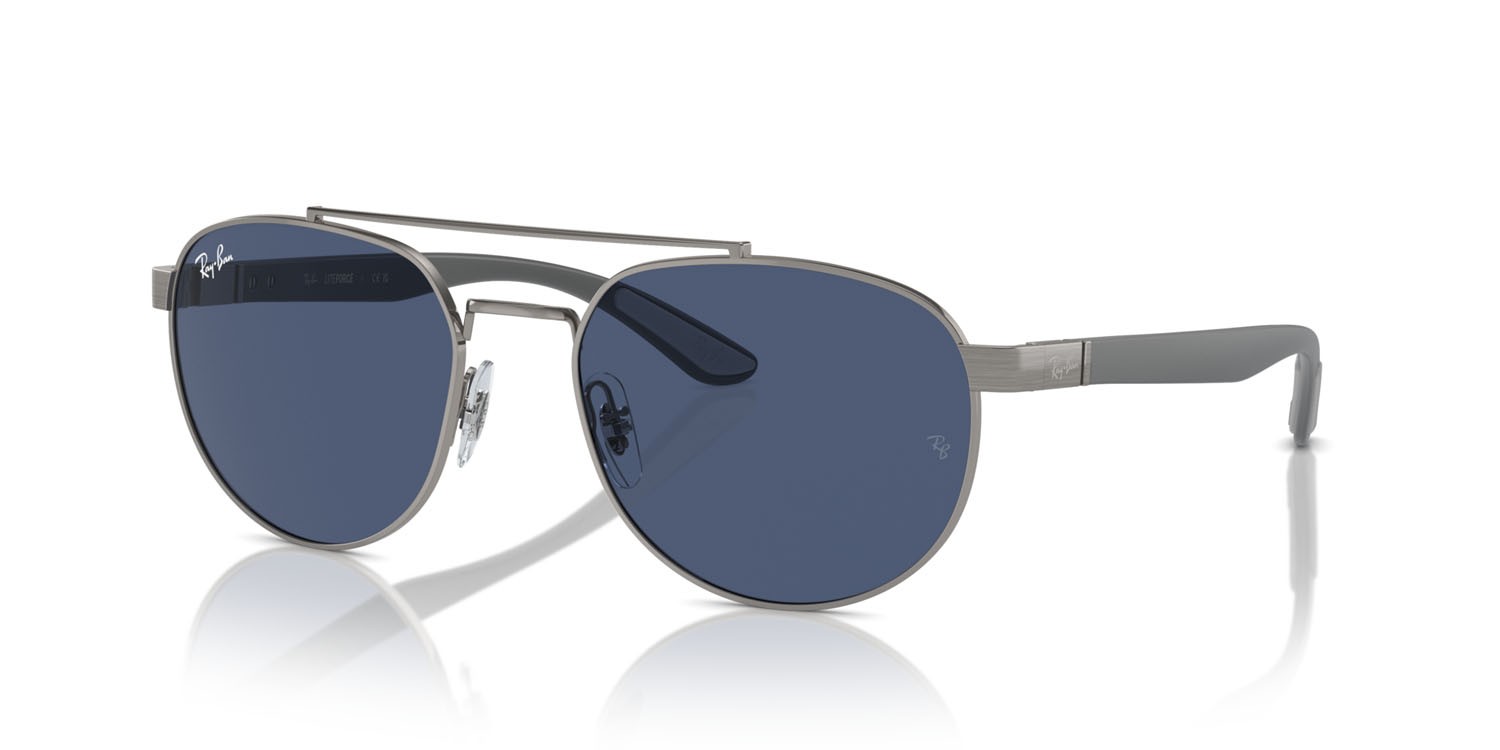 Occhiali da sole Ray-Ban RB 3736 (004/80) colore gunmetal forma irregolare lenti blu scuro