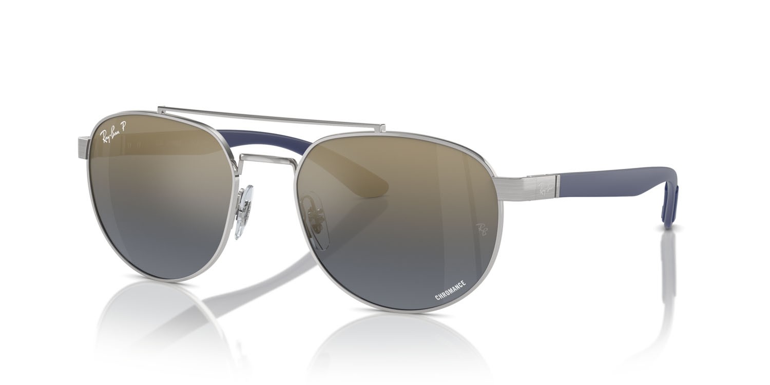Sonnenbrillen Ray-Ban RB 3736CH (003/J0) farbe argento form unregelmäßig gläser blue & gold