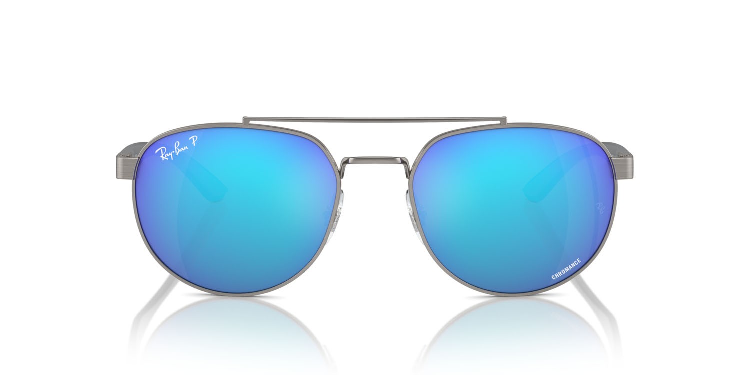 Occhiali da sole Ray-Ban RB 3736CH (004/A1) colore gunmetal forma irregolare lenti verde e blu