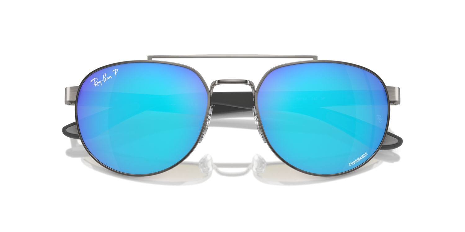 Occhiali da sole Ray-Ban RB 3736CH (004/A1) colore gunmetal forma irregolare lenti verde e blu