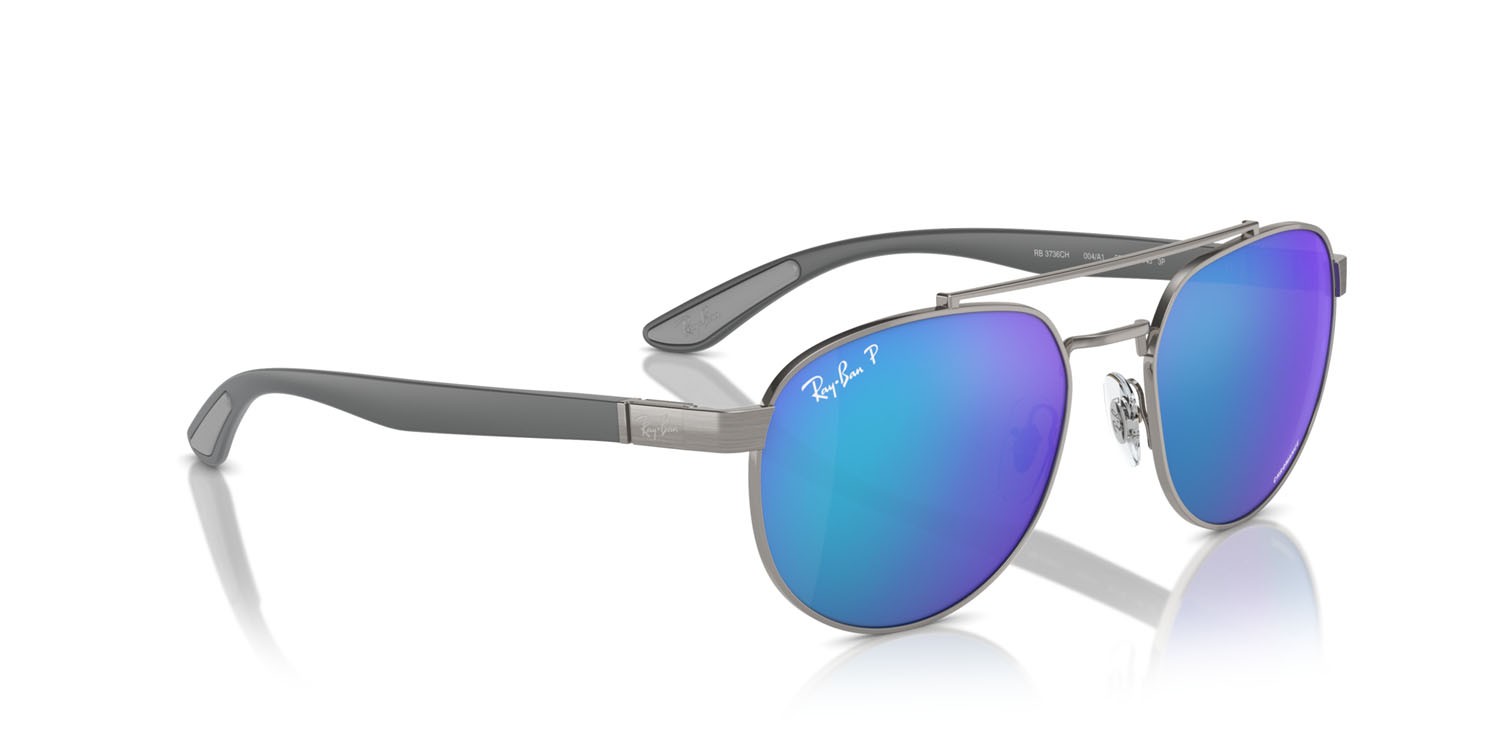 Occhiali da sole Ray-Ban RB 3736CH (004/A1) colore gunmetal forma irregolare lenti verde e blu