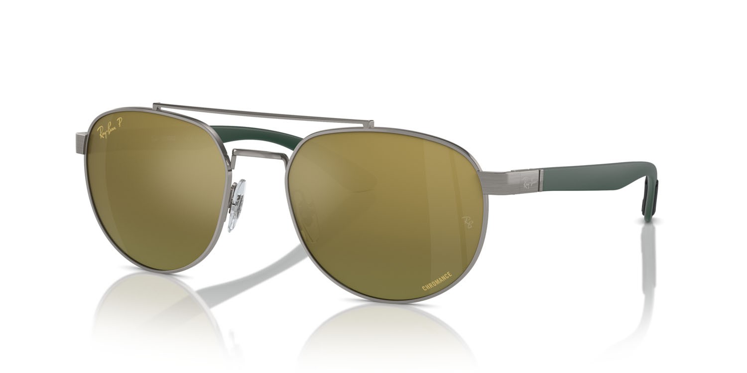 Sonnenbrillen Ray-Ban RB 3736CH (92696O) farbe gunmetal form unregelmäßig gläser green & gold