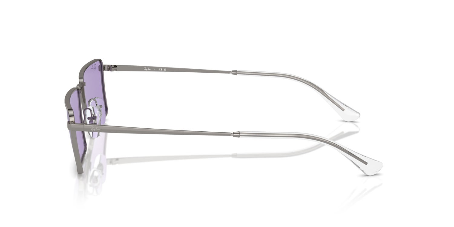 Occhiali da sole Ray-Ban Emy RB 3741 (004/1A) colore gunmetal forma rettangolare lenti viola