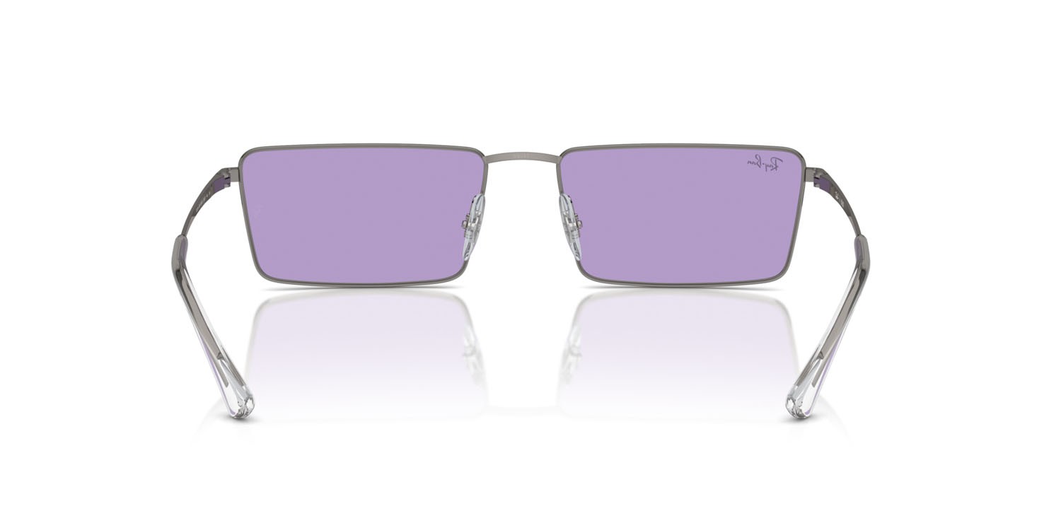 Occhiali da sole Ray-Ban Emy RB 3741 (004/1A) colore gunmetal forma rettangolare lenti viola