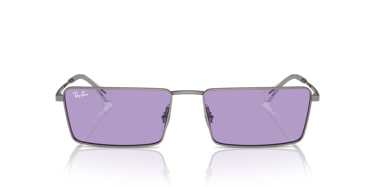 Occhiali da sole Ray-Ban Emy RB 3741 (004/1A) colore gunmetal forma rettangolare lenti viola