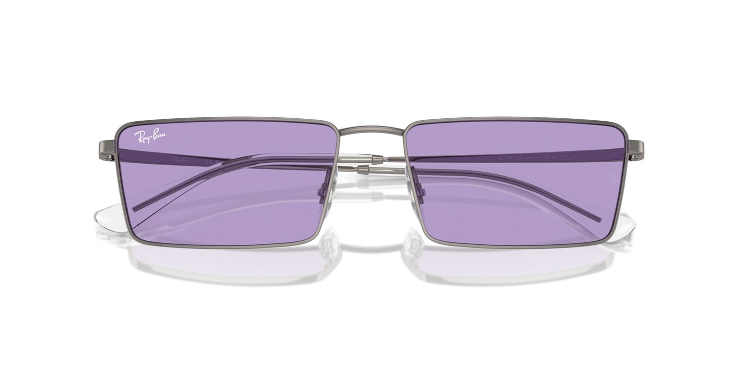 Occhiali da sole Ray-Ban Emy RB 3741 (004/1A) colore gunmetal forma rettangolare lenti viola