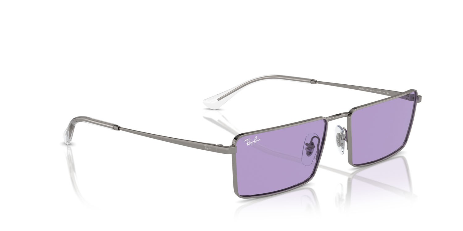 Occhiali da sole Ray-Ban Emy RB 3741 (004/1A) colore gunmetal forma rettangolare lenti viola