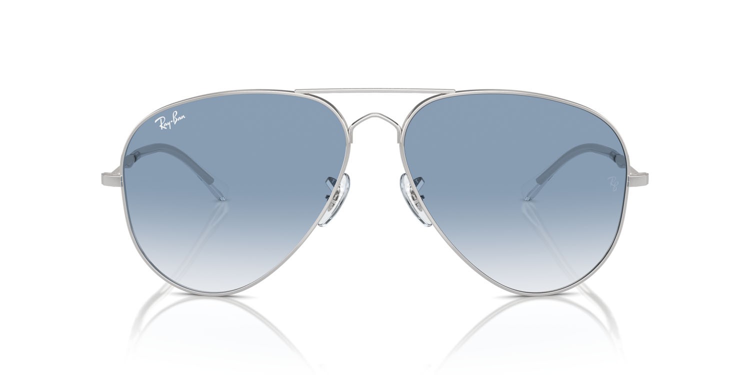 Sonnenbrillen Ray-Ban Old Aviator RB 3825 (003/3F) farbe argento form aviator gläser clear & blue
