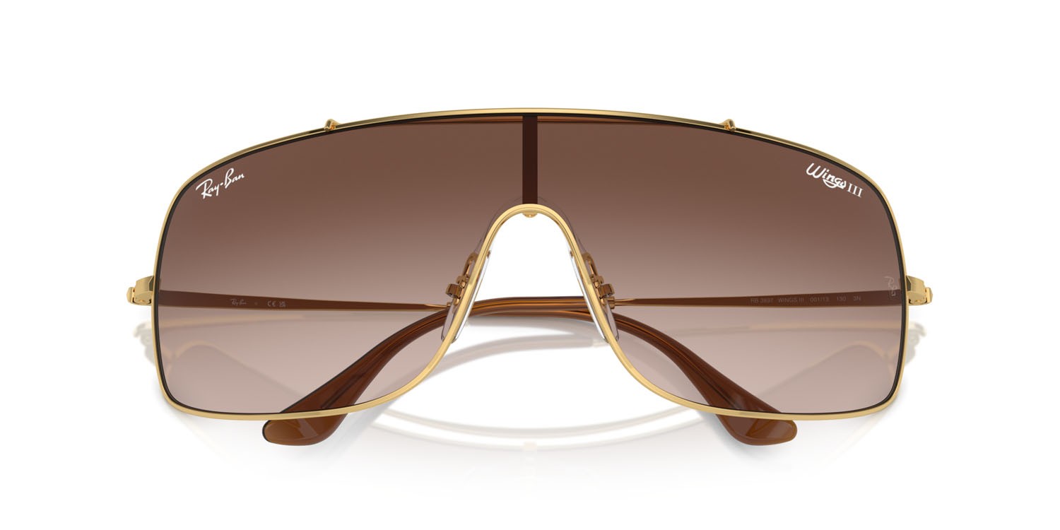 Occhiali da sole Ray-Ban Wings III RB 3897 (001/13) colore oro forma quadrato lenti marrone