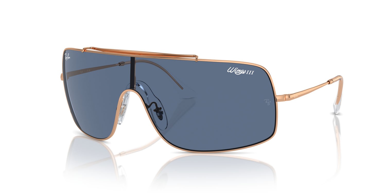 Sonnenbrillen Ray-Ban Wings III RB 3897 (920280) farbe oro rose form quadratisch gläser blu scuro