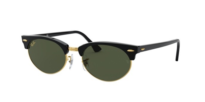 Sonnenbrillen Ray-Ban Clubmaster oval Legend Gold RB 3946 (130331) farbe shiny black form oval gläser green