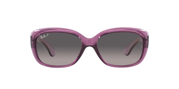 Occhiali da sole Ray-Ban Jackie Ohh RB 4101 (6591M3) colore transparent violet forma farfalla lenti grey gradient polar