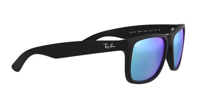 Sonnenbrillen Ray-Ban Justin RB 4165F (622/55) farbe black rubber form rechteckig gläser green mirror blue