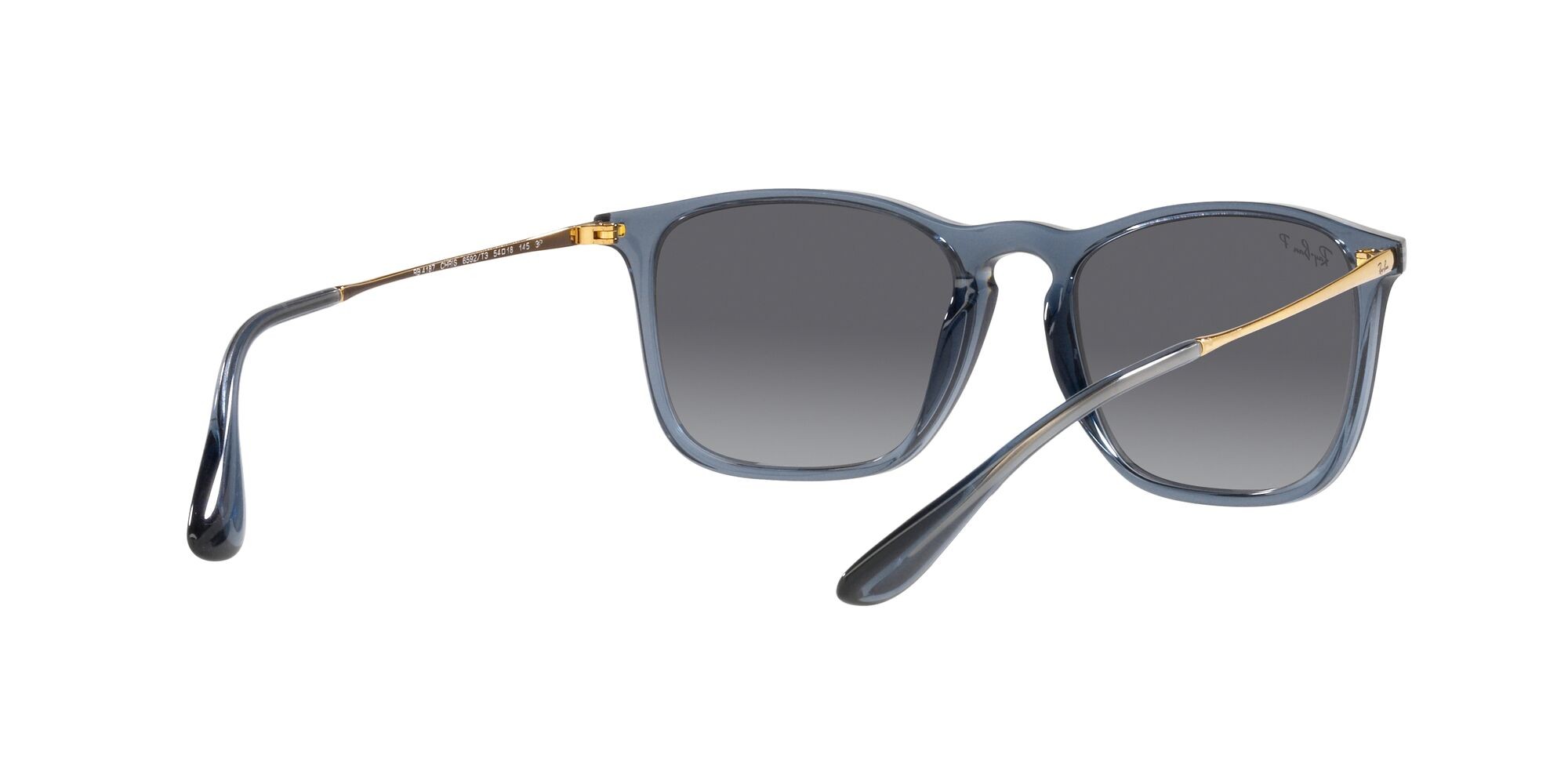 Sonnenbrillen Ray-Ban Chris RB 4187 (6592T3) farbe blu trasparente form quadratisch gläser sfumato grigio