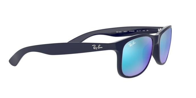 Occhiali da sole Ray-Ban Andy RB 4202 (615355) colore shiny blue on matte top forma rettangolare lenti green mirror blue