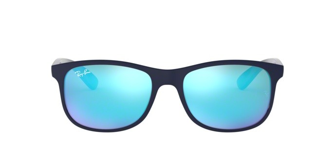 Occhiali da sole Ray-Ban Andy RB 4202 (615355) colore shiny blue on matte top forma rettangolare lenti green mirror blue