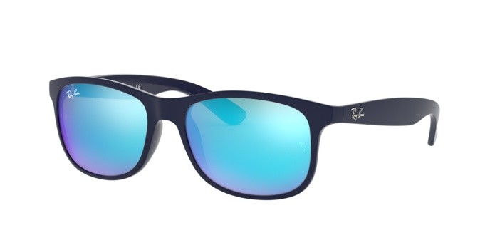 Occhiali da sole Ray-Ban Andy RB 4202 (615355) colore shiny blue on matte top forma rettangolare lenti green mirror blue