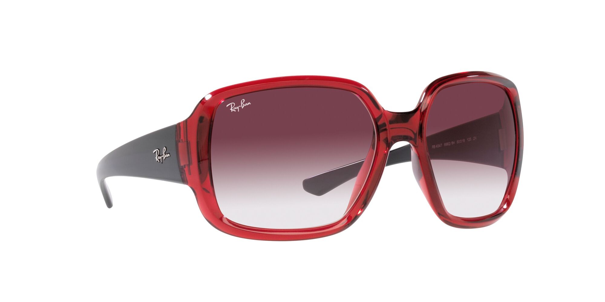 Sonnenbrillen Ray-Ban Powderhorn RB 4347 (66628H) farbe rosso trasparente form quadratisch gläser violetto scuro sfumato