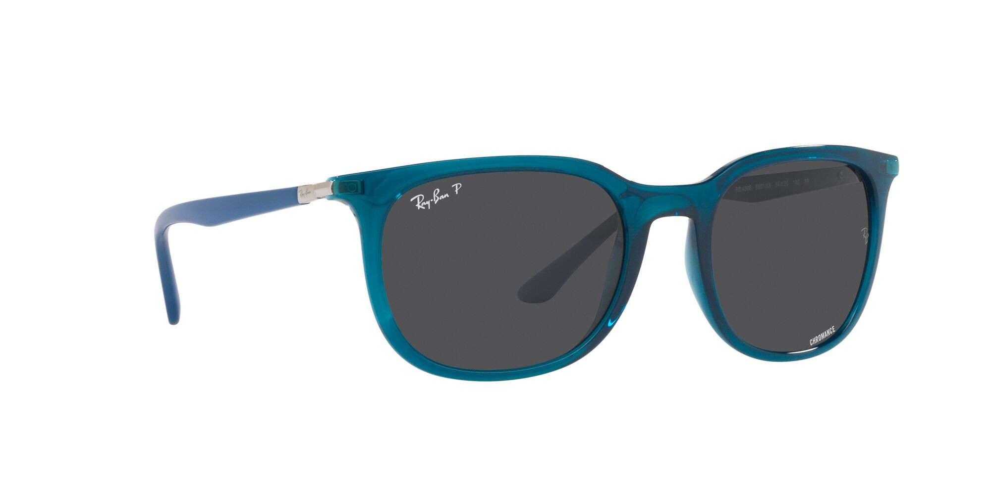 Sonnenbrillen Ray-Ban RB 4386 (6651K8) farbe turchese trasparente form quadratisch gläser grigio scuro