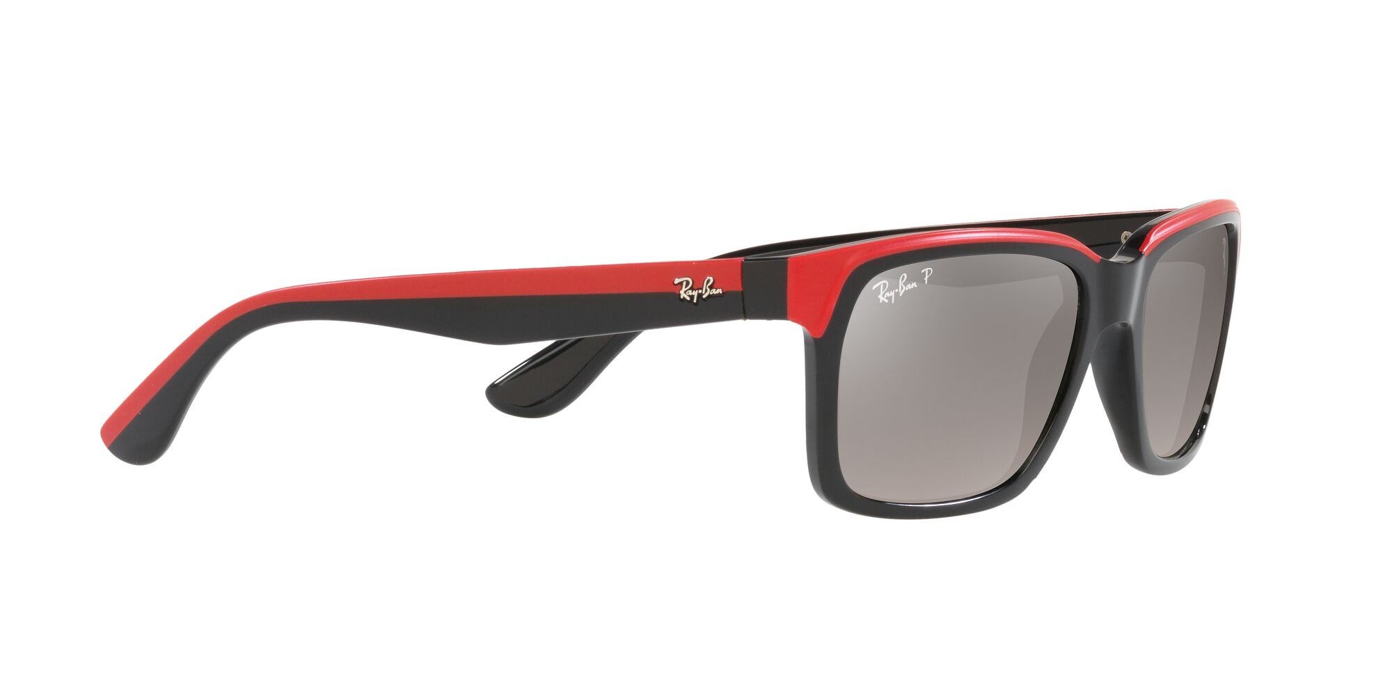Sonnenbrillen Ray-Ban Scuderia Ferrari RB 4393M (F6015J) farbe nero su rosso effetto gommato form rechteckig gläser polarizzata grigio sfumato a specchio