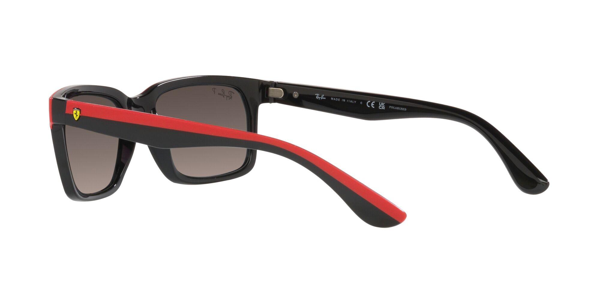 Sonnenbrillen Ray-Ban Scuderia Ferrari RB 4393M (F6015J) farbe nero su rosso effetto gommato form rechteckig gläser polarizzata grigio sfumato a specchio