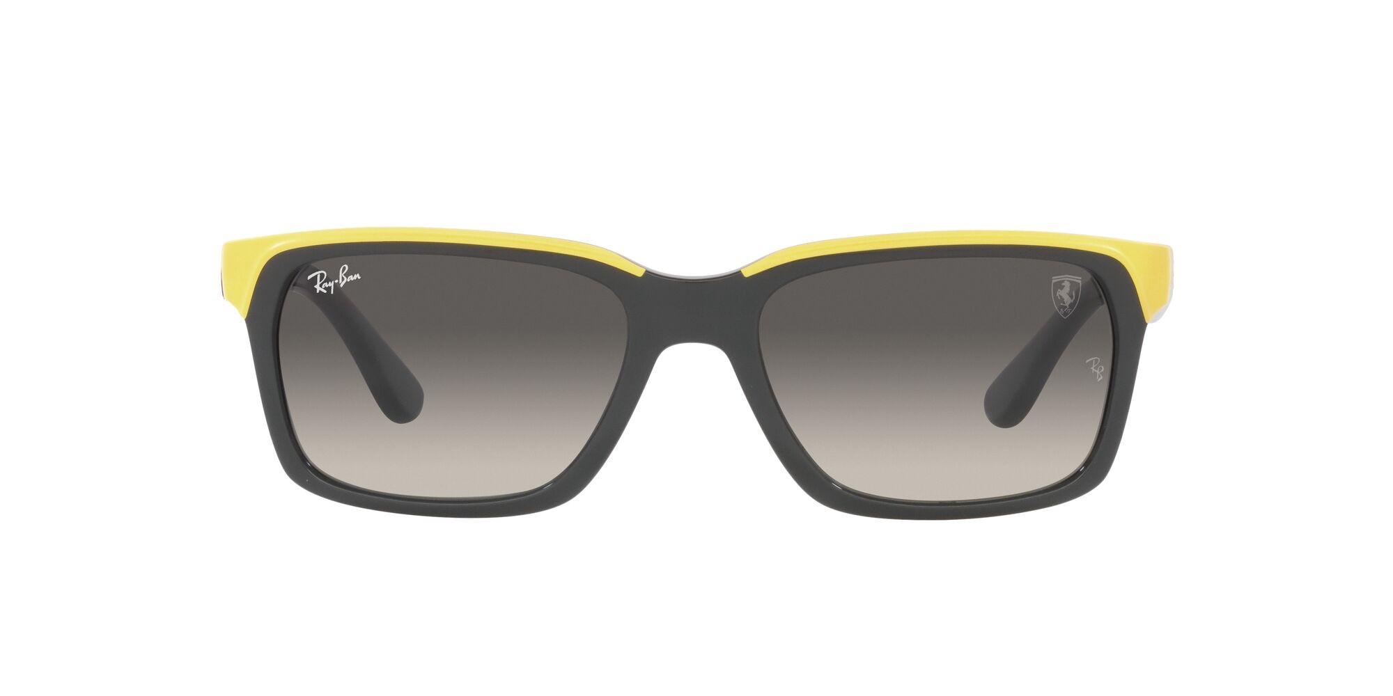 Sonnenbrillen Ray-Ban Scuderia Ferrari RB 4393M (F62411) farbe grigio su giallo effetto gommato form rechteckig gläser sfumato grigio