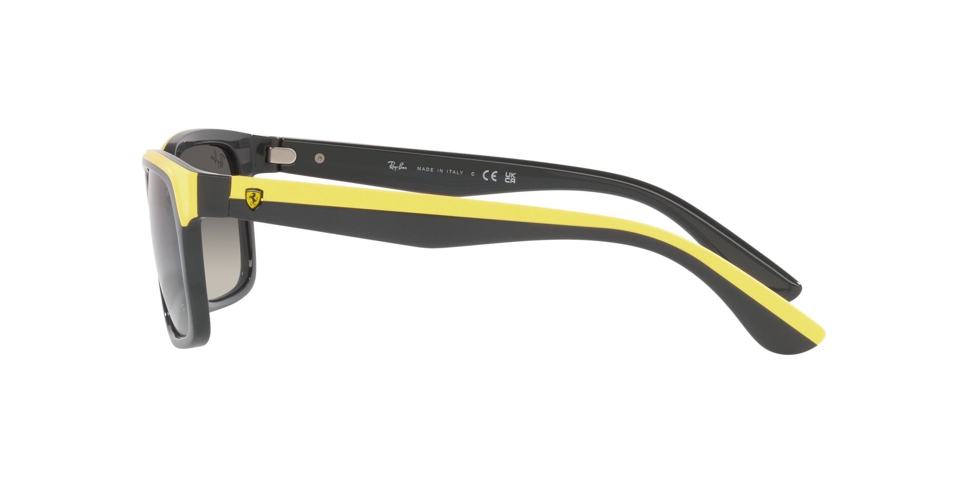 Sonnenbrillen Ray-Ban Scuderia Ferrari RB 4393M (F62411) farbe grigio su giallo effetto gommato form rechteckig gläser sfumato grigio