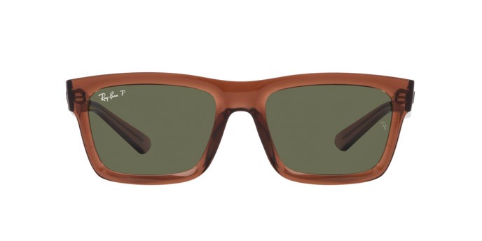 Occhiali da sole Ray-Ban Warren RB 4396 (66789A) colore marrone trasparente forma rettangolare lenti verde scuro