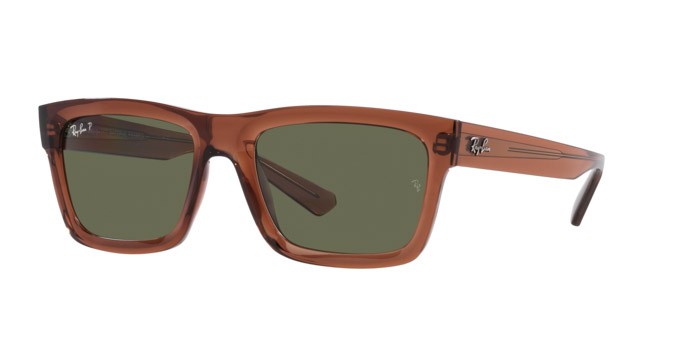 Occhiali da sole Ray-Ban Warren RB 4396 (66789A) colore marrone trasparente forma rettangolare lenti verde scuro