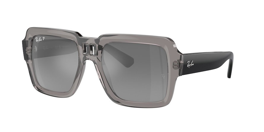 Sonnenbrillen Ray-Ban Magellan RB 4408 (672582) farbe grigio trasparente form quadratisch gläser argento/grigio
