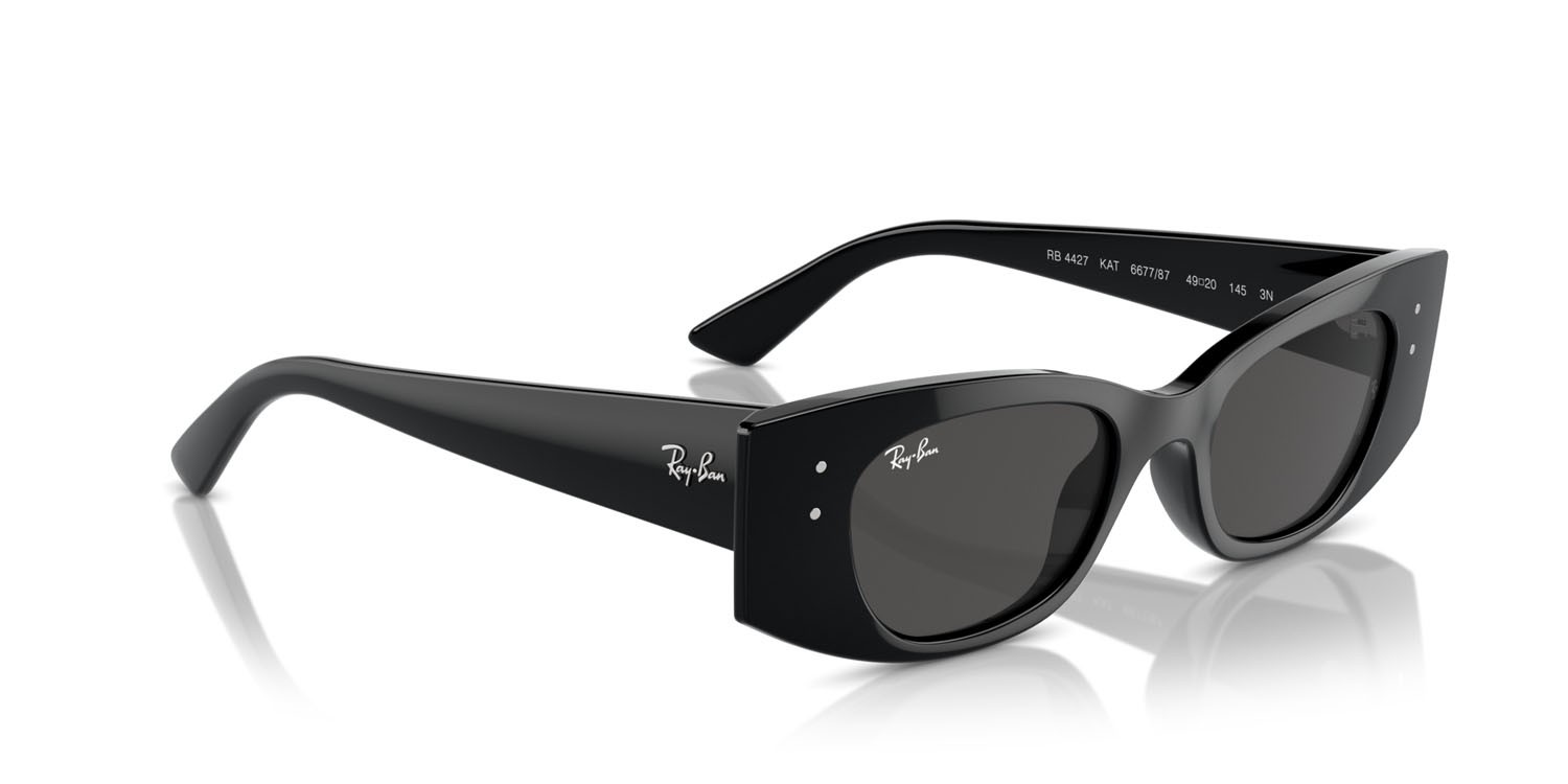 Sunglasses Ray-Ban Kat RB 4427 (667787) color nero shape irregular lenses grigio scuro