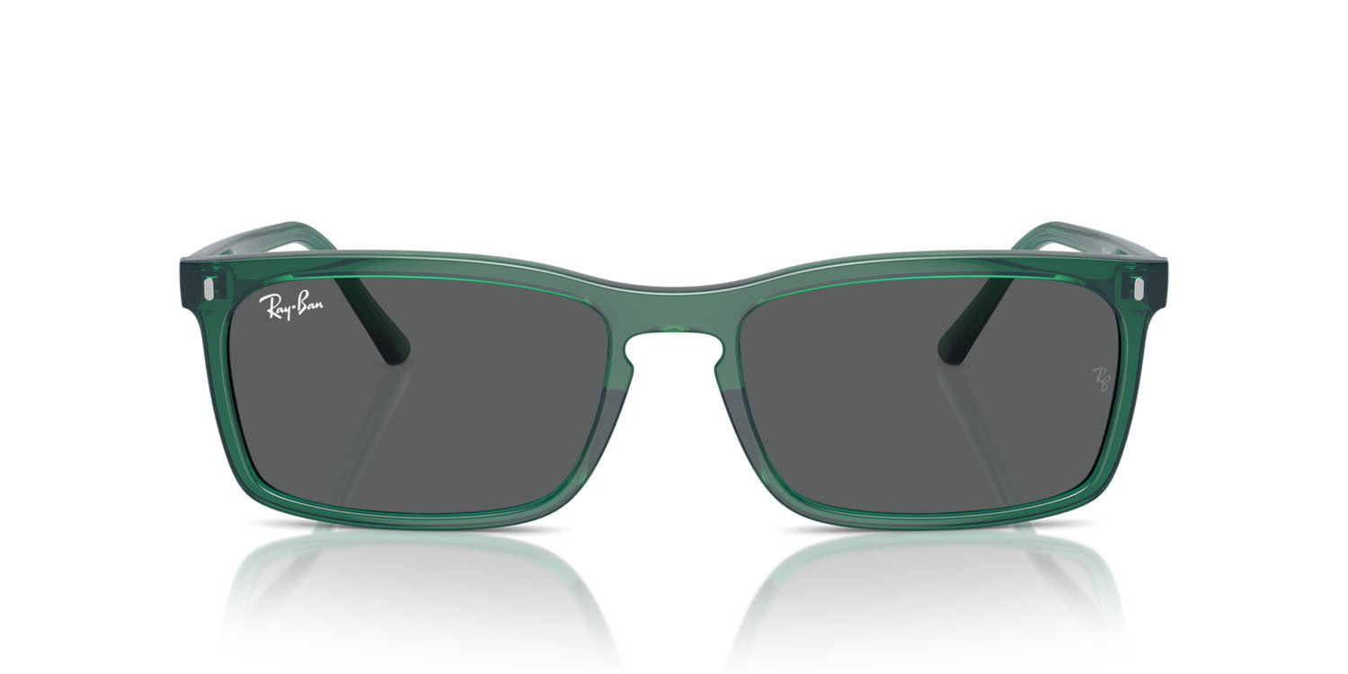 Occhiali da sole Ray-Ban RB 4435 (6615B1) colore verde trasparente forma rettangolare lenti grigio scuro
