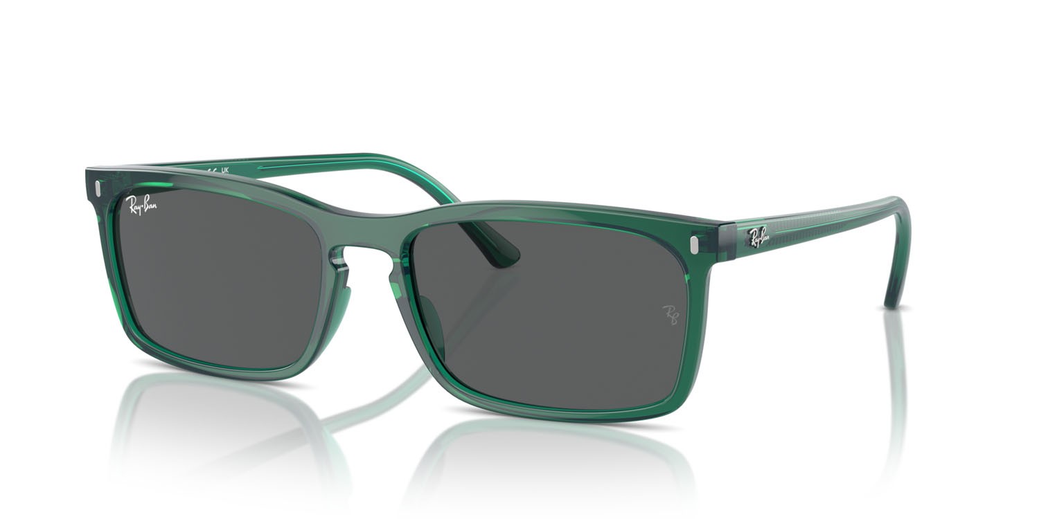 Occhiali da sole Ray-Ban RB 4435 (6615B1) colore verde trasparente forma rettangolare lenti grigio scuro