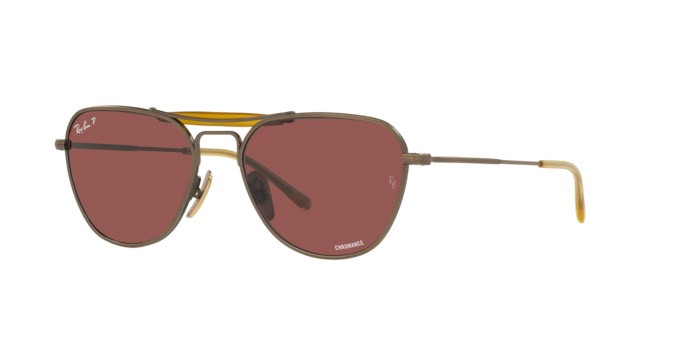 Sonnenbrillen Ray-Ban Titanium Chromance RB 8064 (9207AL) farbe demi gloss antique gold form unregelmäßig gläser polar wine