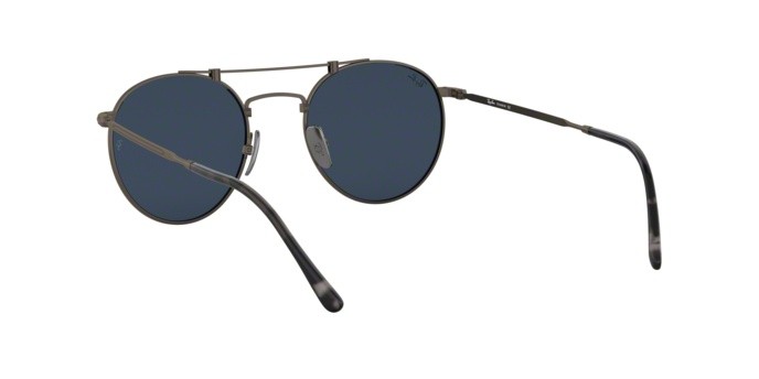 Sunglasses Ray-Ban Round Titanium RB 8147 (9138T0) color demi gloss pewter shape round lenses dark blue