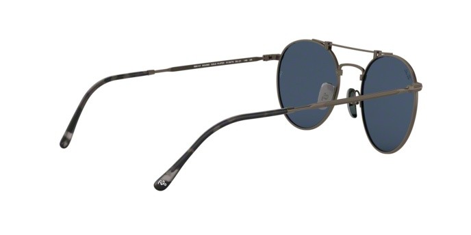 Sunglasses Ray-Ban Round Titanium RB 8147 (9138T0) color demi gloss pewter shape round lenses dark blue