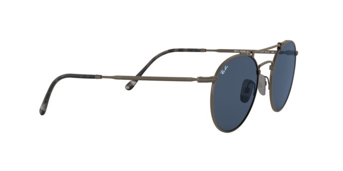 Sunglasses Ray-Ban Round Titanium RB 8147 (9138T0) color demi gloss pewter shape round lenses dark blue