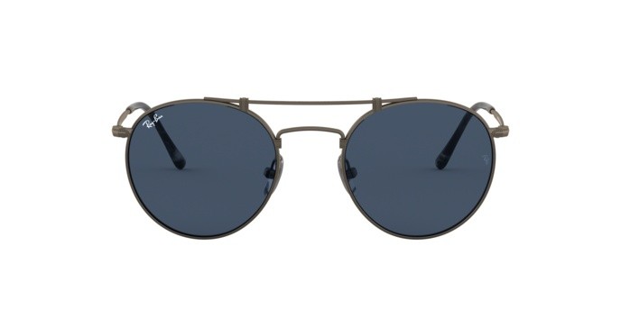 Sunglasses Ray-Ban Round Titanium RB 8147 (9138T0) color demi gloss pewter shape round lenses dark blue