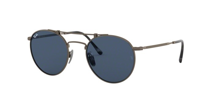 Sunglasses Ray-Ban Round Titanium RB 8147 (9138T0) color demi gloss pewter shape round lenses dark blue