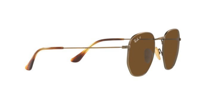 Occhiali da sole Ray-Ban Hexagonal Titanium RB 8148 (920757) colore demigloss antique gold forma irregolare lenti polar brown