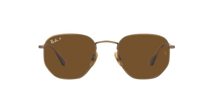 Occhiali da sole Ray-Ban Hexagonal Titanium RB 8148 (920757) colore demigloss antique gold forma irregolare lenti polar brown