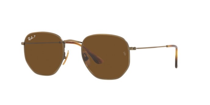 Occhiali da sole Ray-Ban Hexagonal Titanium RB 8148 (920757) colore demigloss antique gold forma irregolare lenti polar brown